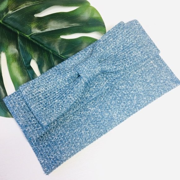 Kelly & Katie Handbags - Kelly & Kaite Bow Clutch Blue & White Woven Flap